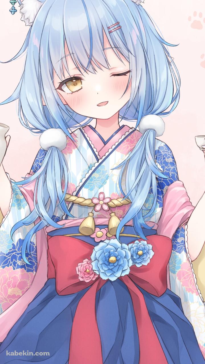 日本酒の瓶とお猪口を持ち酔っぱらう雪花ラミィ / ホロライブ / バーチャルYouTuber / VtuberのAndroidの壁紙(720px x 1280px) スマホ用