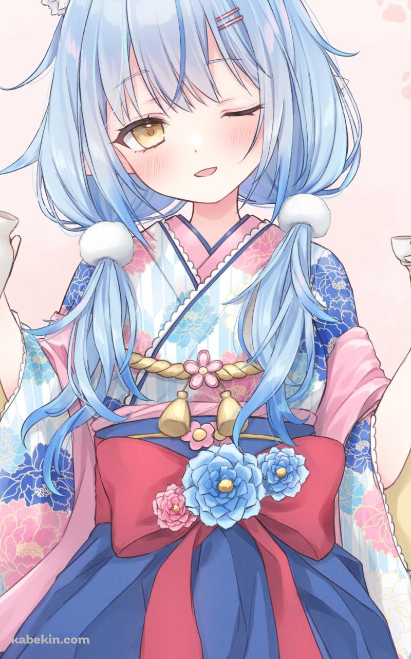 日本酒の瓶とお猪口を持ち酔っぱらう雪花ラミィ / ホロライブ / バーチャルYouTuber / VtuberのAndroidの壁紙(800px x 1280px) スマホ用