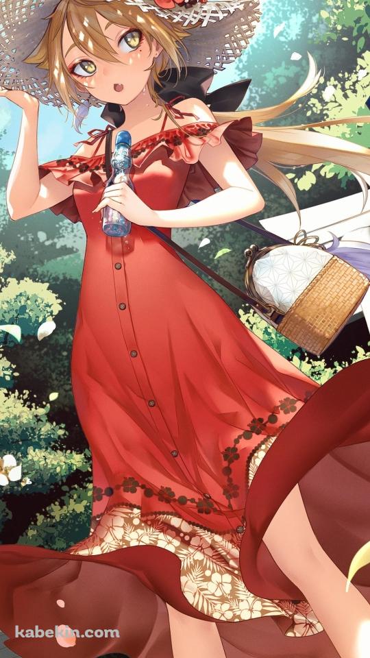 ラムネを持った赤いドレスを着た可愛い伏見ガク / にじさんじ / バーチャルYouTuber / VtuberのAndroidの壁紙(540px x 960px) スマホ用