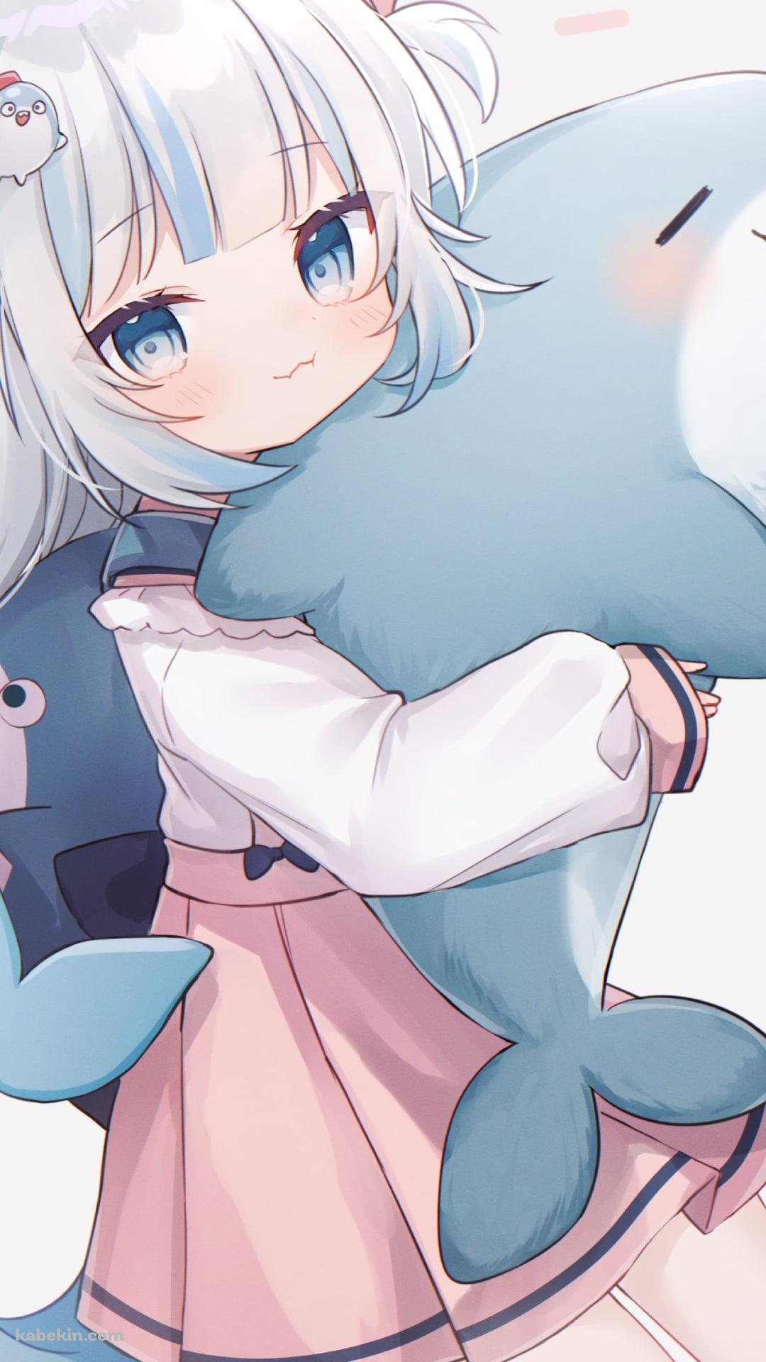 鮫のぬいぐるみを抱くピンクの洋服を着た可愛いがうる・ぐら / ホロライブ / バーチャルYouTuber / VtuberのAndroidの壁紙(1080px x 1920px) スマホ用