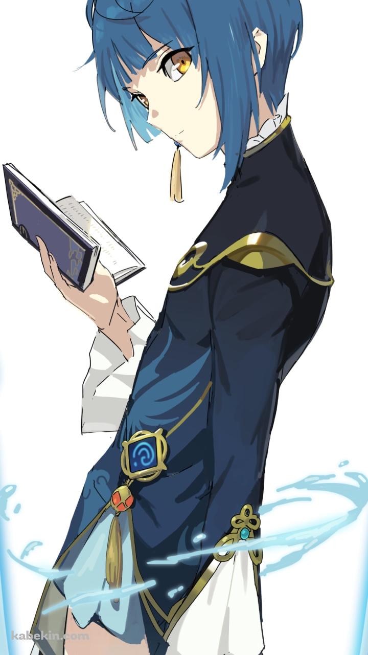 本を読みこちらを見つめる行秋（ゆくあき） / 原神のAndroidの壁紙(720px x 1280px) スマホ用