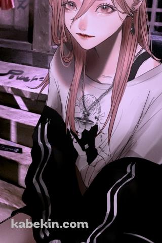 古びた階段に座るパワー / リアリスティック / チェンソーマンのAndroidの壁紙(320px x 480px) スマホ用
