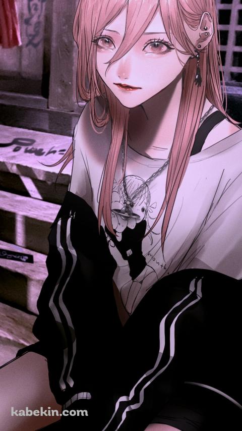 古びた階段に座るパワー / リアリスティック / チェンソーマンのAndroidの壁紙(480px x 854px) スマホ用