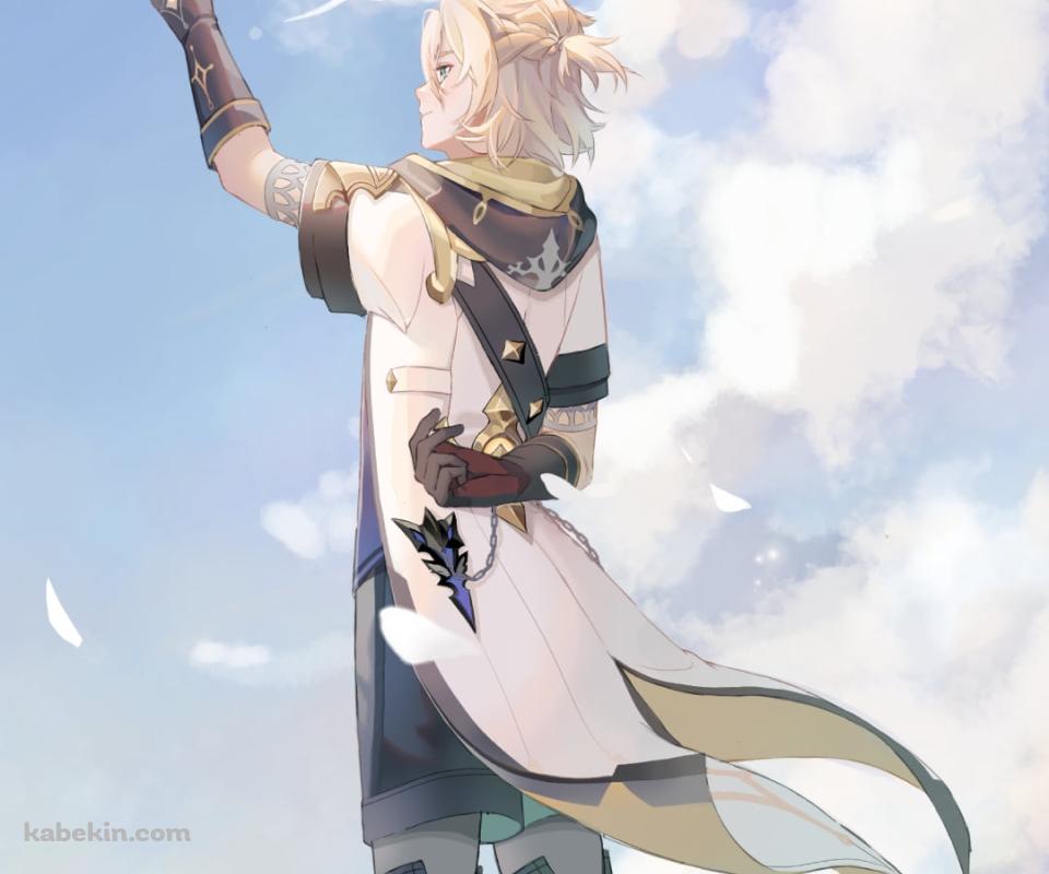 白い百合の花とそれを持ち高く掲げるアルベド / 原神のAndroidの壁紙(960px x 800px) スマホ用