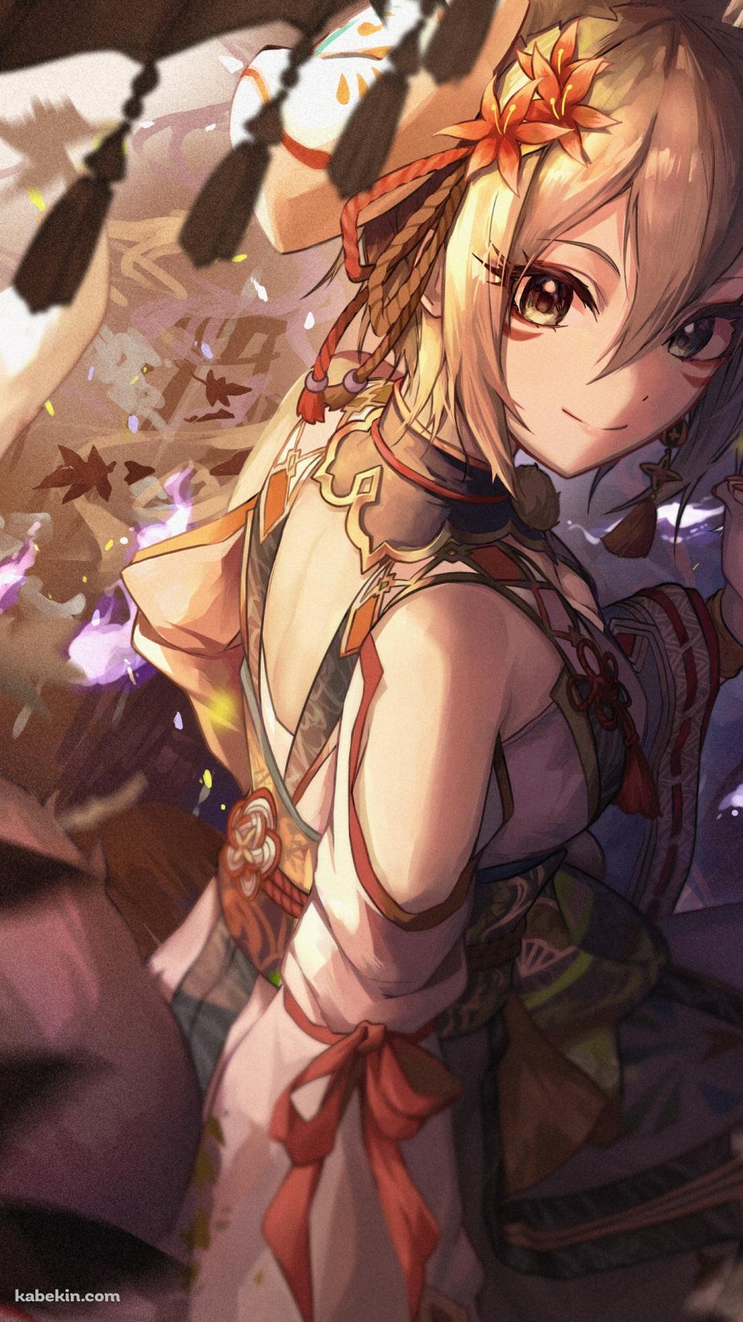 手で狐を作りこちらに微笑む塩見周子（しおみ しゅうこ） / アイドルマスターシンデレラガールズのAndroidの壁紙(1080px x 1920px) スマホ用