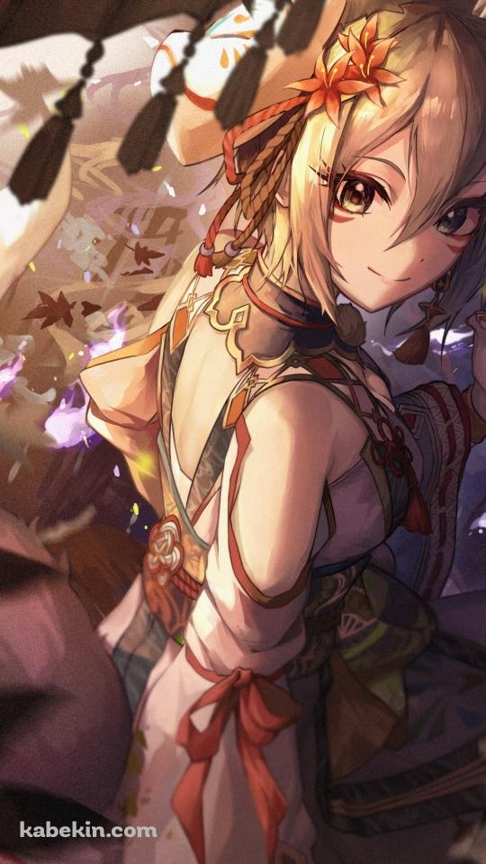 手で狐を作りこちらに微笑む塩見周子（しおみ しゅうこ） / アイドルマスターシンデレラガールズのAndroidの壁紙(540px x 960px) スマホ用