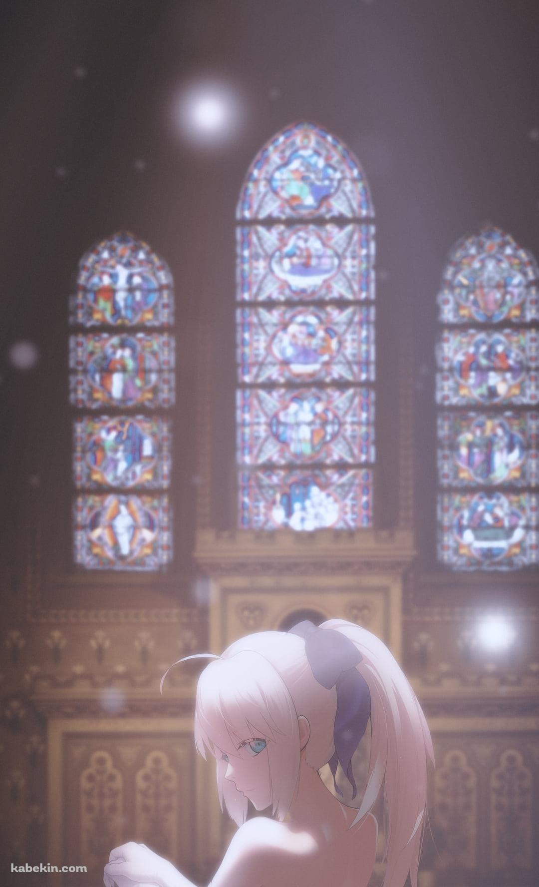教会内で剣を持つアルトリア・ペンドラゴン / セイバー / FateのAndroidの壁紙(1080px x 1776px) スマホ用