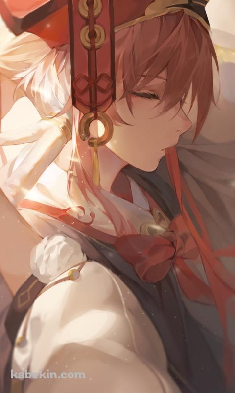 目をつぶる煙緋（えんひ） / 原神のAndroidの壁紙(480px x 800px) スマホ用