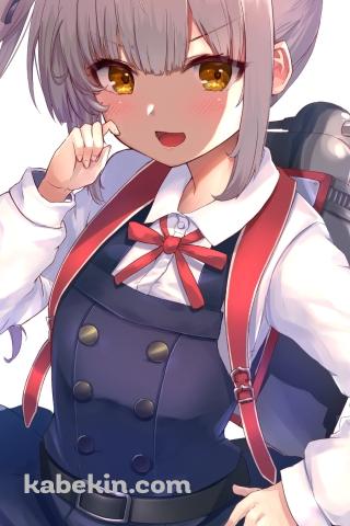 頬っぺたに指をあてる可愛い霞 / 艦隊これくしょんのAndroidの壁紙(320px x 480px) スマホ用