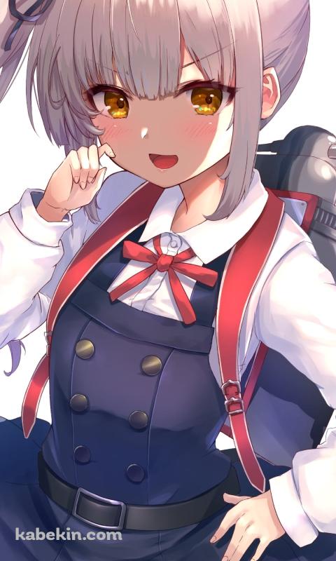 頬っぺたに指をあてる可愛い霞 / 艦隊これくしょんのAndroidの壁紙(480px x 800px) スマホ用