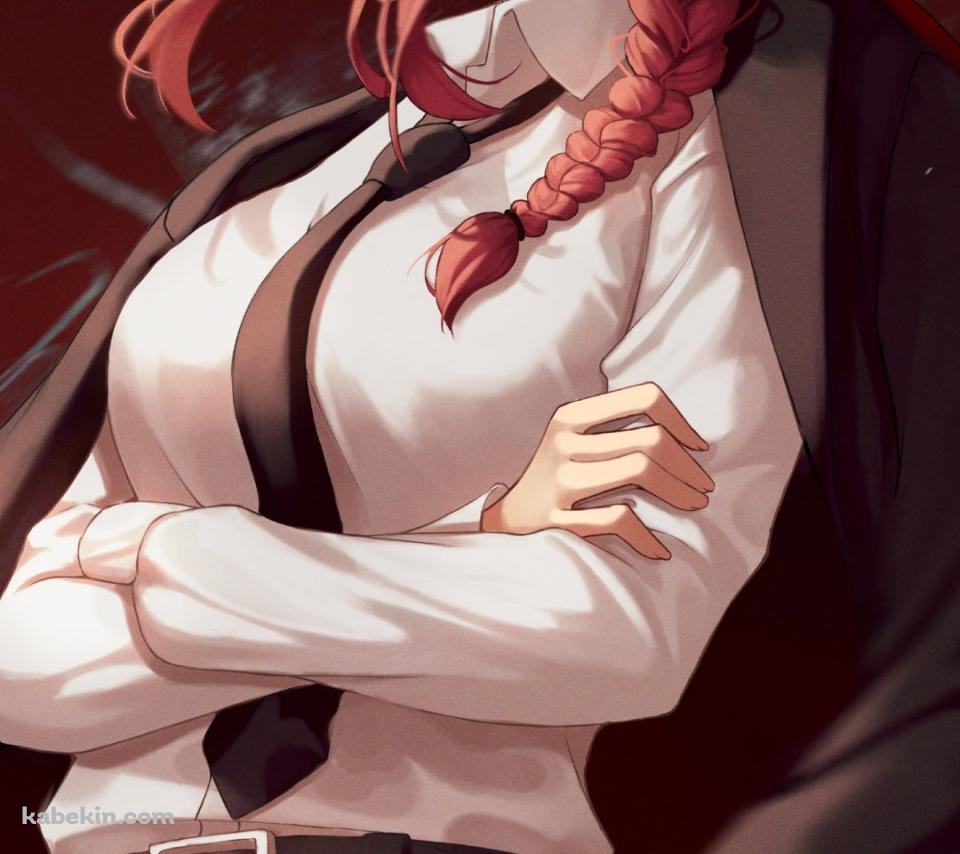 黒いスーツの上着を肩から掛け腕組みするマキマ / チェンソーマンのAndroidの壁紙(960px x 854px) スマホ用