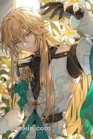 白い花に囲まれる羅刹 / 罗刹 / イケメン / 崩壊スターレイルのAndroidの壁紙(320px x 480px) スマホ用