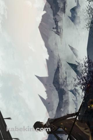 霧に包まれた大地を見つめる鍾離（しょうり） / かっこいい / 原神のAndroidの壁紙(320px x 480px) スマホ用