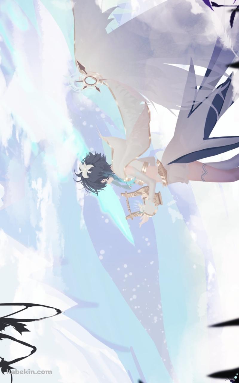 緑の草が生える大地で竪琴を弾くウェンティ / かっこいい / 原神のAndroidの壁紙(800px x 1280px) スマホ用