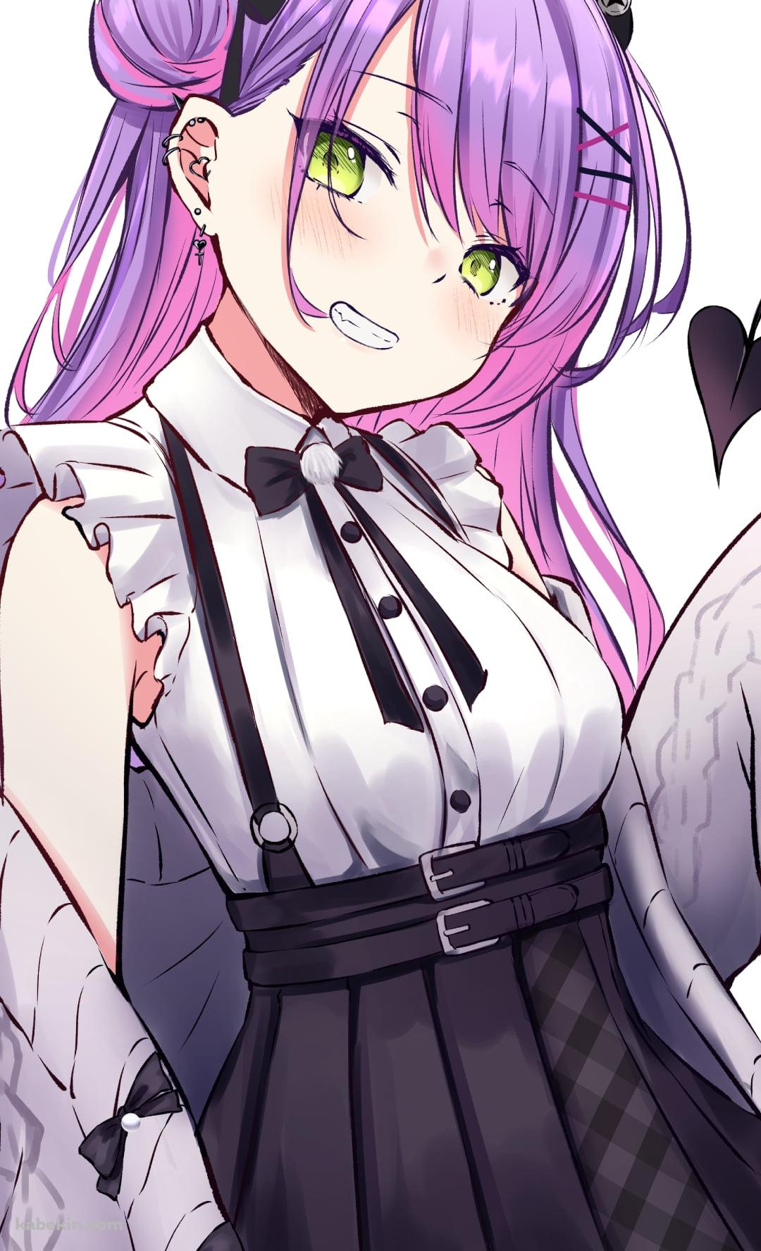 こちらに笑うプニプニの常闇トワ / 緑の瞳 / 紫のロングヘア― / ホロライブ / バーチャルYouTuber / VtuberのAndroidの壁紙(1080px x 1776px) スマホ用