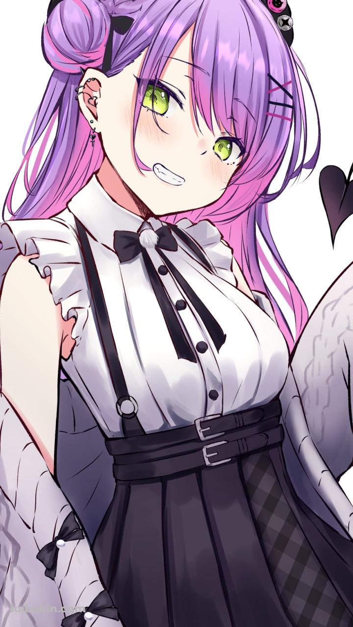 こちらに笑うプニプニの常闇トワ / 緑の瞳 / 紫のロングヘア― / ホロライブ / バーチャルYouTuber / VtuberのAndroidの壁紙(720px x 1280px) スマホ用