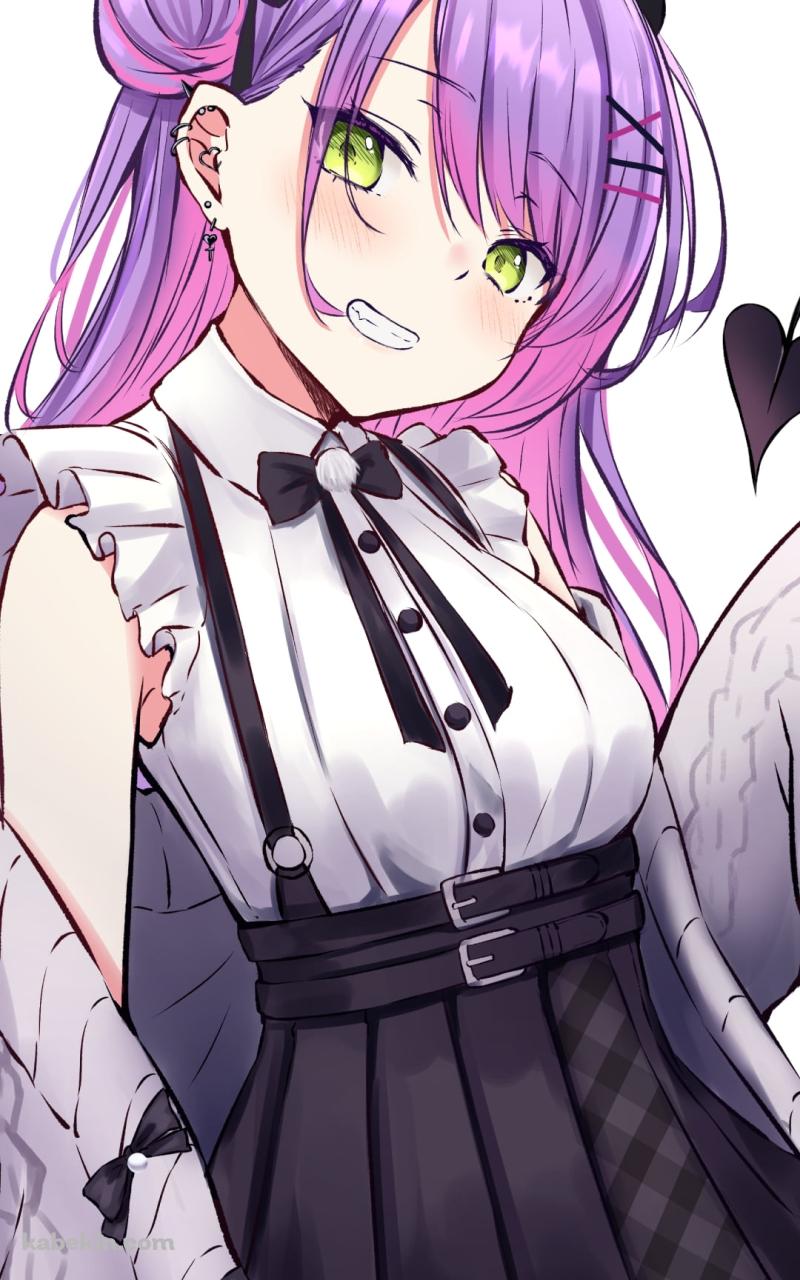 こちらに笑うプニプニの常闇トワ / 緑の瞳 / 紫のロングヘア― / ホロライブ / バーチャルYouTuber / VtuberのAndroidの壁紙(800px x 1280px) スマホ用