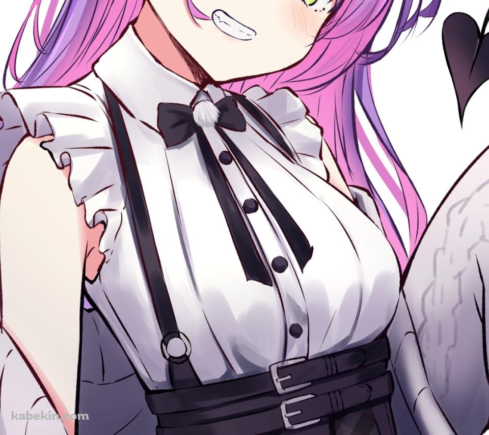 こちらに笑うプニプニの常闇トワ / 緑の瞳 / 紫のロングヘア― / ホロライブ / バーチャルYouTuber / VtuberのAndroidの壁紙(960px x 854px) スマホ用