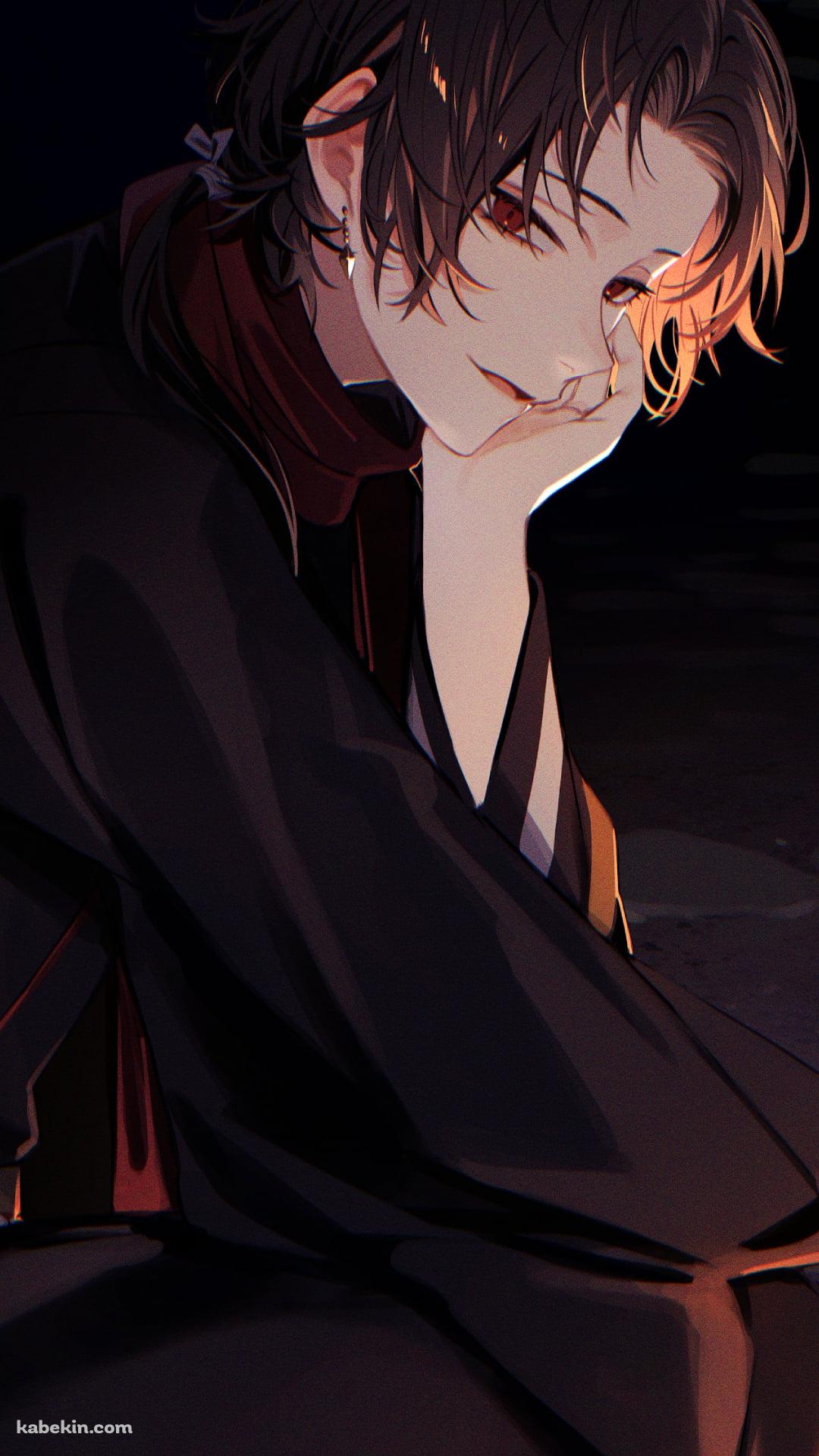 線香花火をする黒い着物を着た加州清光（かしゅうきよみつ） / 刀工 / 刀剣乱舞のAndroidの壁紙(1080px x 1920px) スマホ用