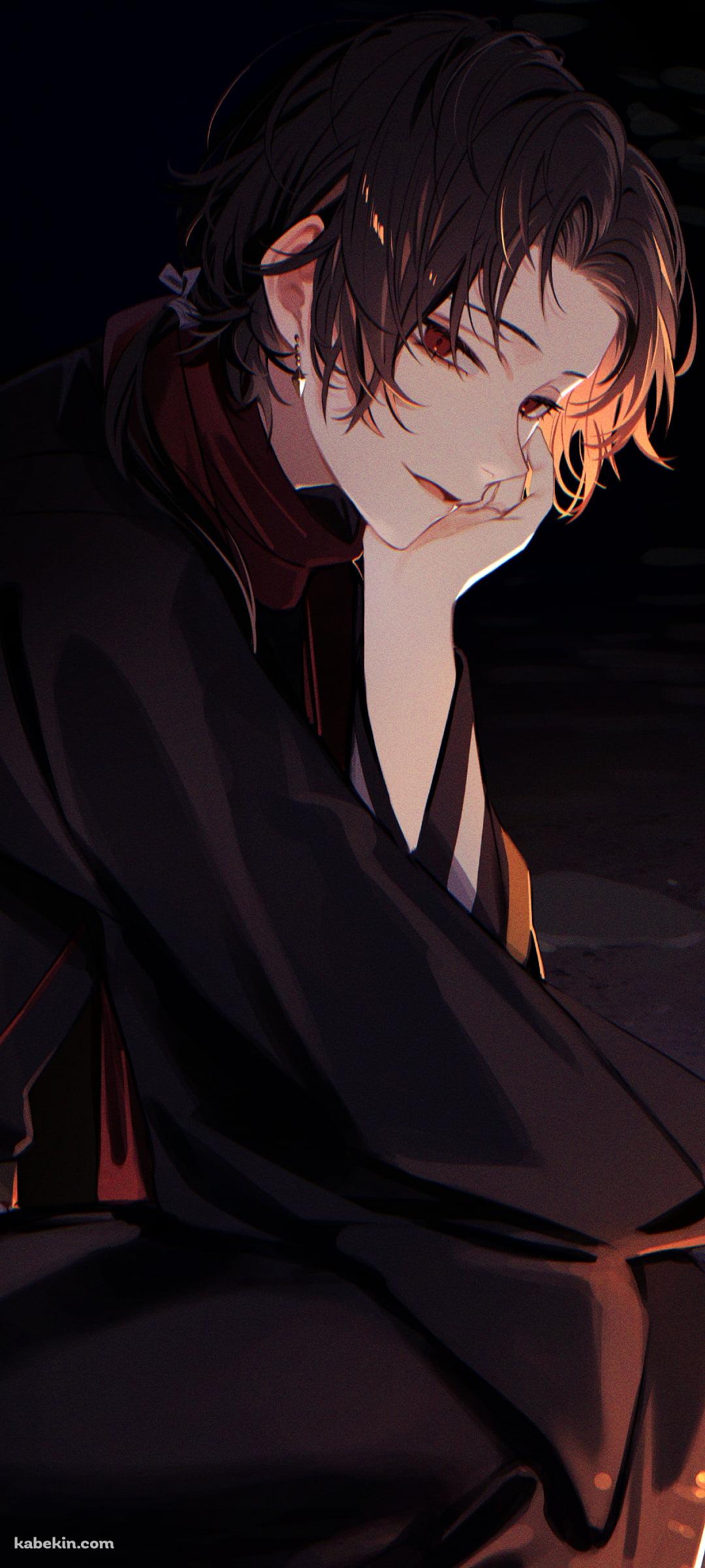 線香花火をする黒い着物を着た加州清光（かしゅうきよみつ） / 刀工 / 刀剣乱舞のAndroidの壁紙(1080px x 2400px) スマホ用