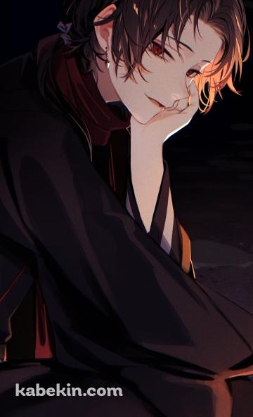 線香花火をする黒い着物を着た加州清光（かしゅうきよみつ） / 刀工 / 刀剣乱舞のAndroidの壁紙(360px x 592px) スマホ用