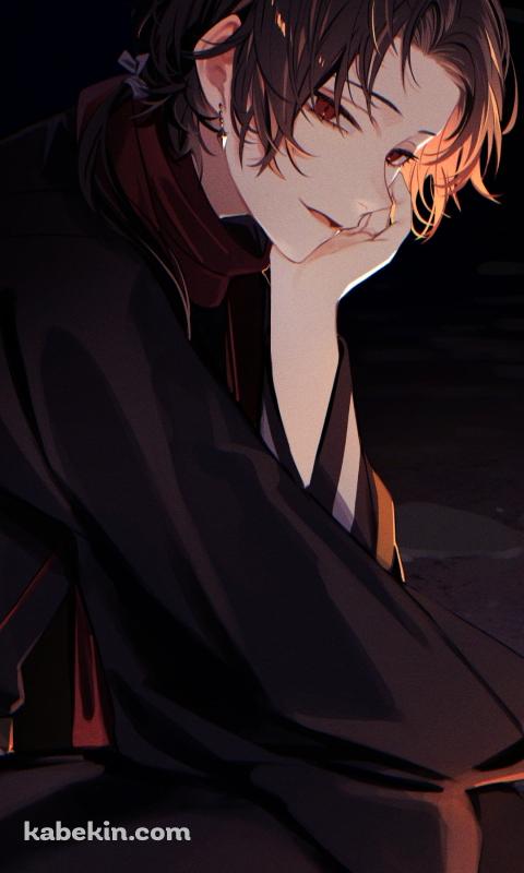 線香花火をする黒い着物を着た加州清光（かしゅうきよみつ） / 刀工 / 刀剣乱舞のAndroidの壁紙(480px x 800px) スマホ用