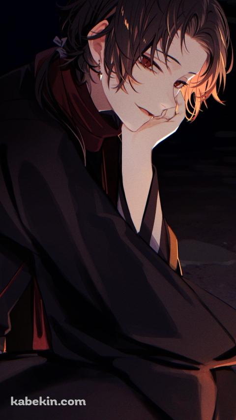 線香花火をする黒い着物を着た加州清光（かしゅうきよみつ） / 刀工 / 刀剣乱舞のAndroidの壁紙(480px x 854px) スマホ用