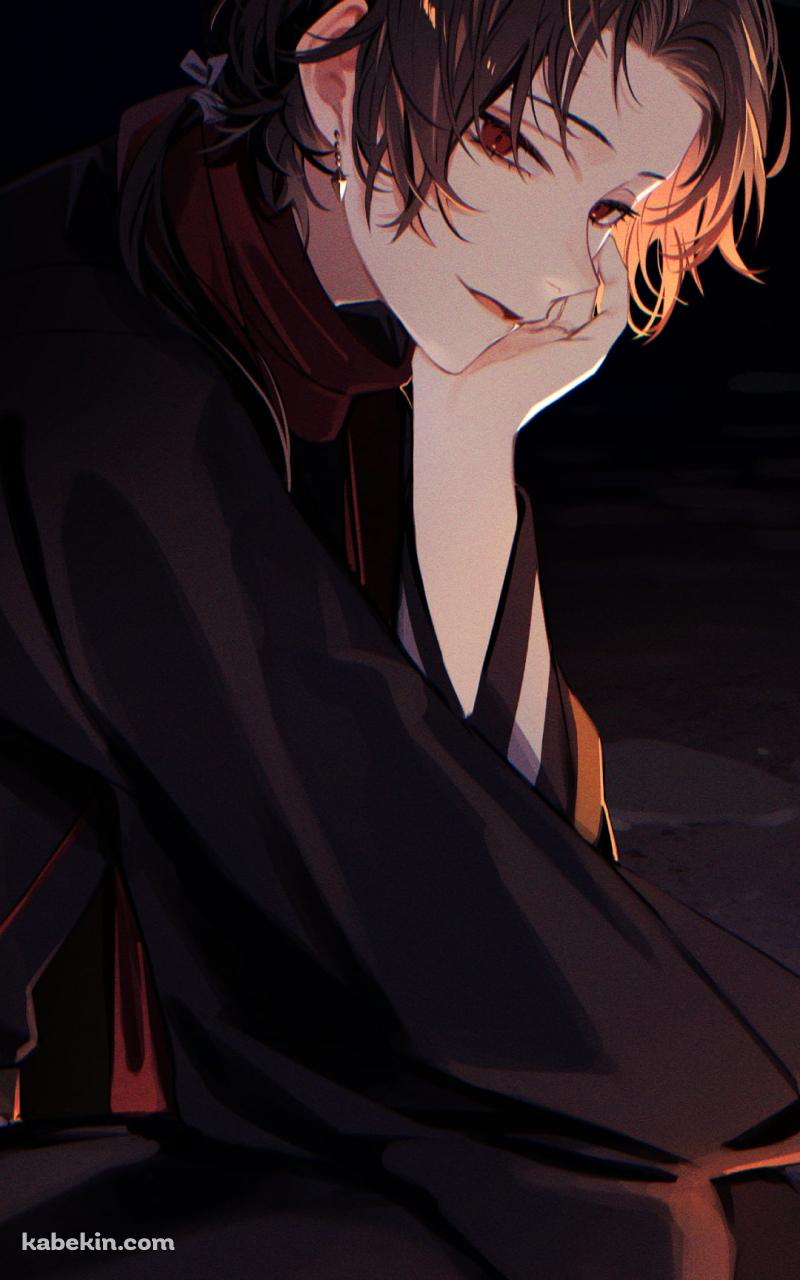 線香花火をする黒い着物を着た加州清光（かしゅうきよみつ） / 刀工 / 刀剣乱舞のAndroidの壁紙(800px x 1280px) スマホ用