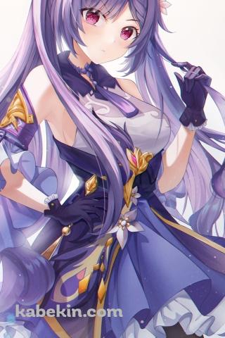 右手を腰にあてて左手で髪を触る刻晴 / 原神のAndroidの壁紙(320px x 480px) スマホ用