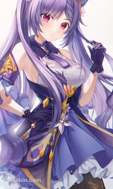 右手を腰にあてて左手で髪を触る刻晴 / 原神のAndroidの壁紙(480px x 800px) スマホ用