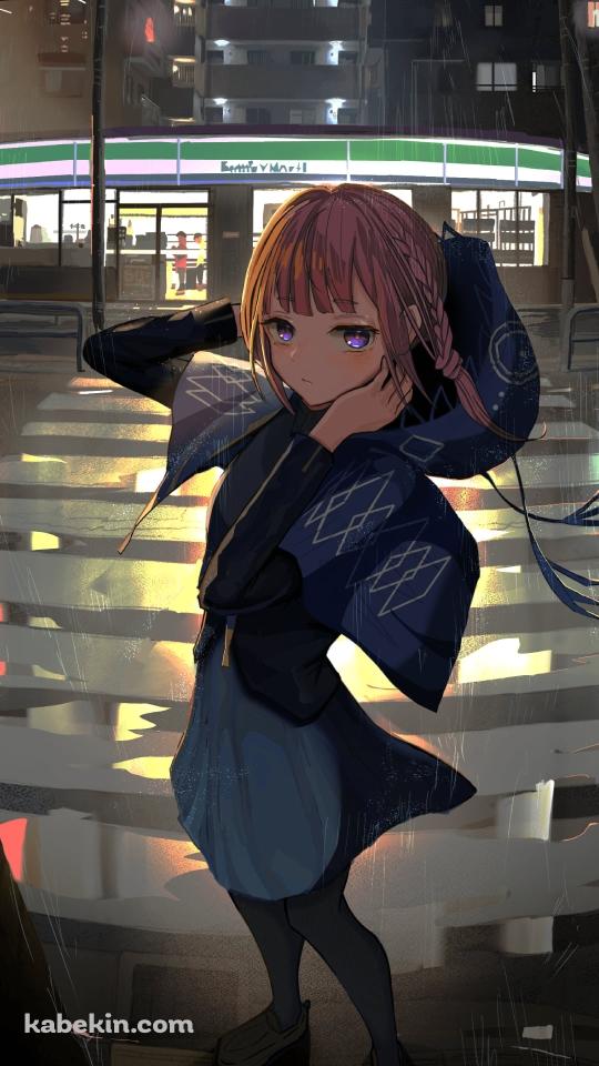 横断歩道の前でこちらを見る花譜 / ファミリーマート / コンビニ / 夜 / 赤信号 / バーチャルYouTuber  / VtuberのAndroidの壁紙(540px x 960px) スマホ用