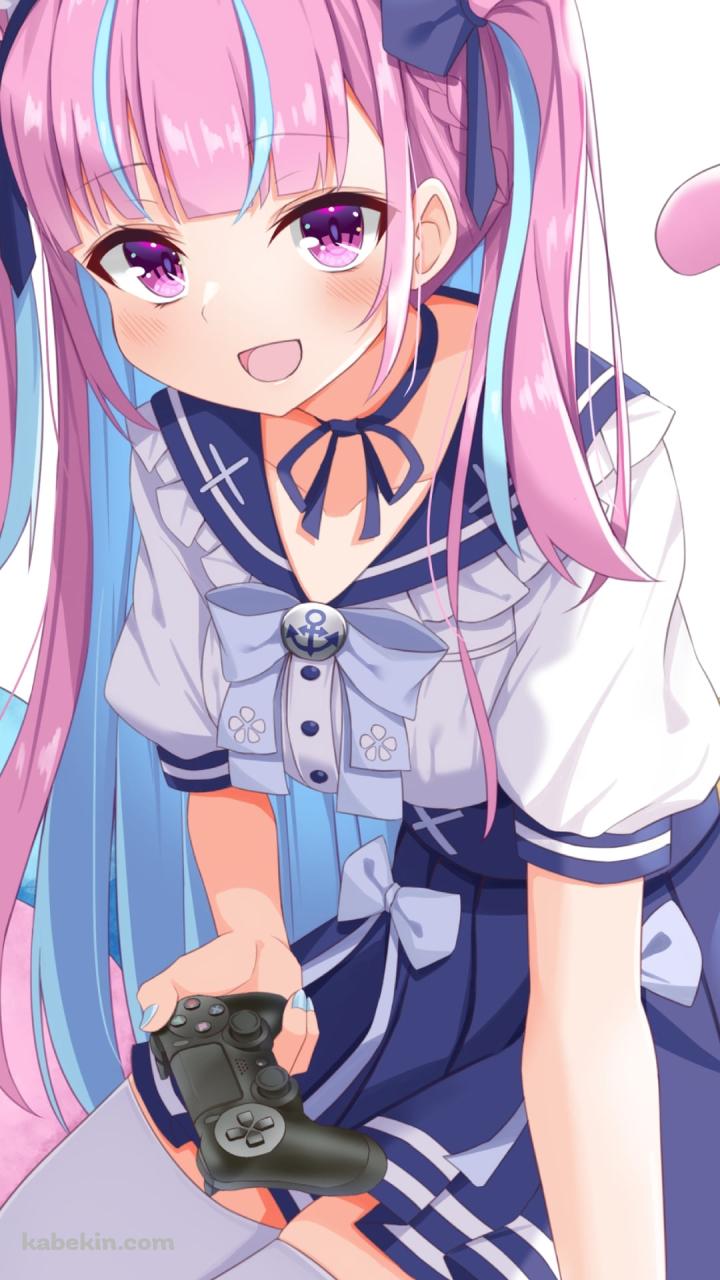 ゲームコントローラーを持つ可愛い湊あくあ / ホロライブ / バーチャルYouTuber / VtuberのAndroidの壁紙(720px x 1280px) スマホ用
