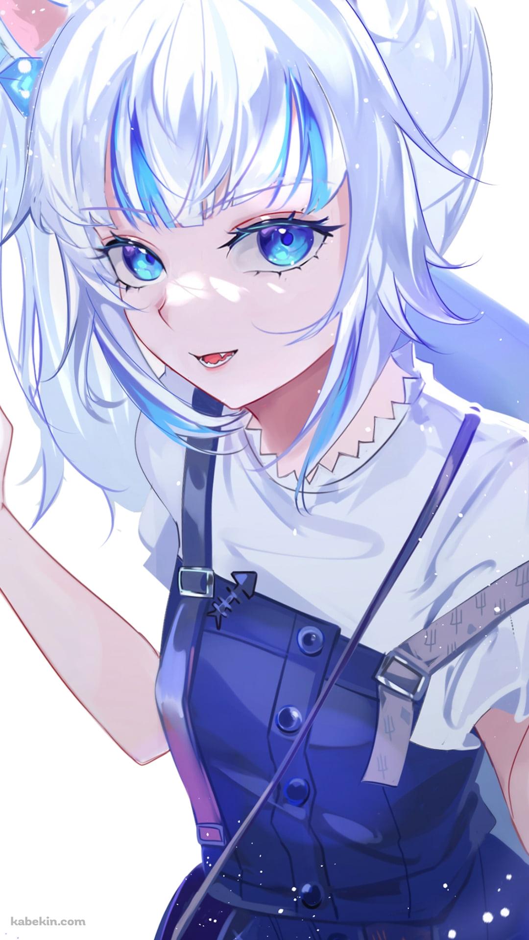 青いつなぎ服を着たかわいいがうる・ぐら / ホロライブ / バーチャルYouTuber / VtuberのAndroidの壁紙(1080px x 1920px) スマホ用