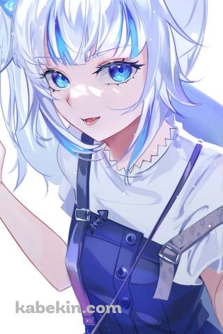 青いつなぎ服を着たかわいいがうる・ぐら / ホロライブ / バーチャルYouTuber / VtuberのAndroidの壁紙(320px x 480px) スマホ用