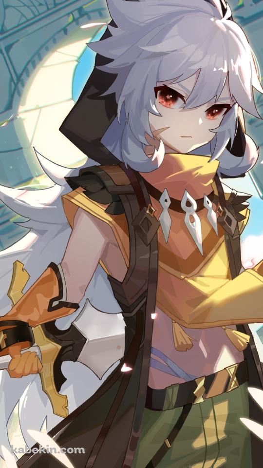 腰の剣に手をかけこちらを見るレザー / 原神のAndroidの壁紙(540px x 960px) スマホ用