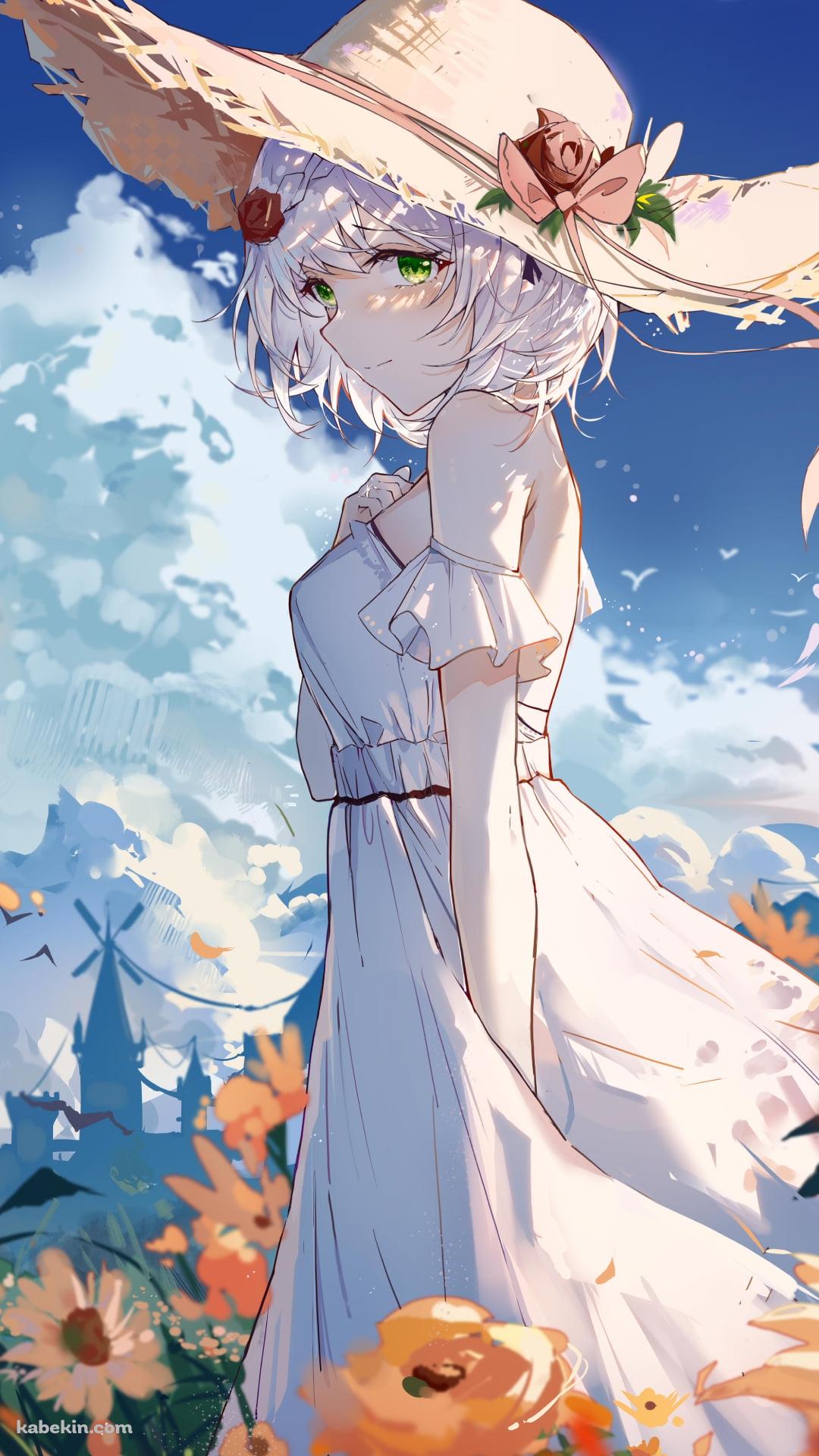 向日葵畑と麦わら帽子を被ったノエル / 原神のAndroidの壁紙(1080px x 1920px) スマホ用
