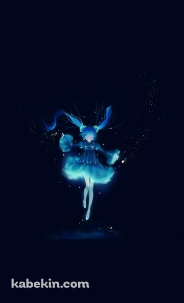 空中に浮き青く光る初音ミク / ボカロ / ボーカロイドのAndroidの壁紙(360px x 592px) スマホ用