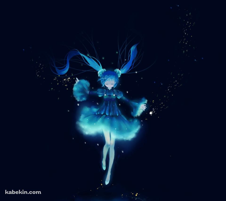 空中に浮き青く光る初音ミク / ボカロ / ボーカロイドのAndroidの壁紙(960px x 854px) スマホ用