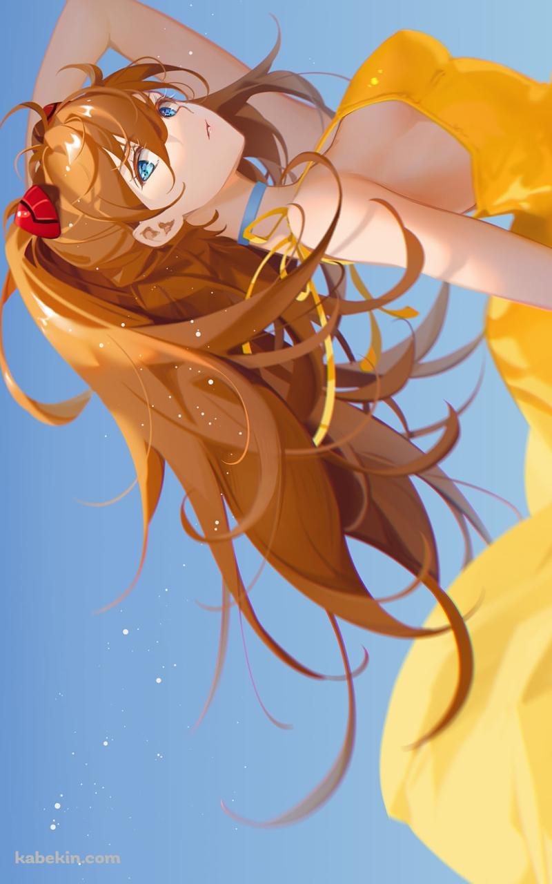 黄色いドレスを着た綺麗な惣流・アスカ・ラングレー / 新世紀エヴァンゲリオンのAndroidの壁紙(800px x 1280px) スマホ用