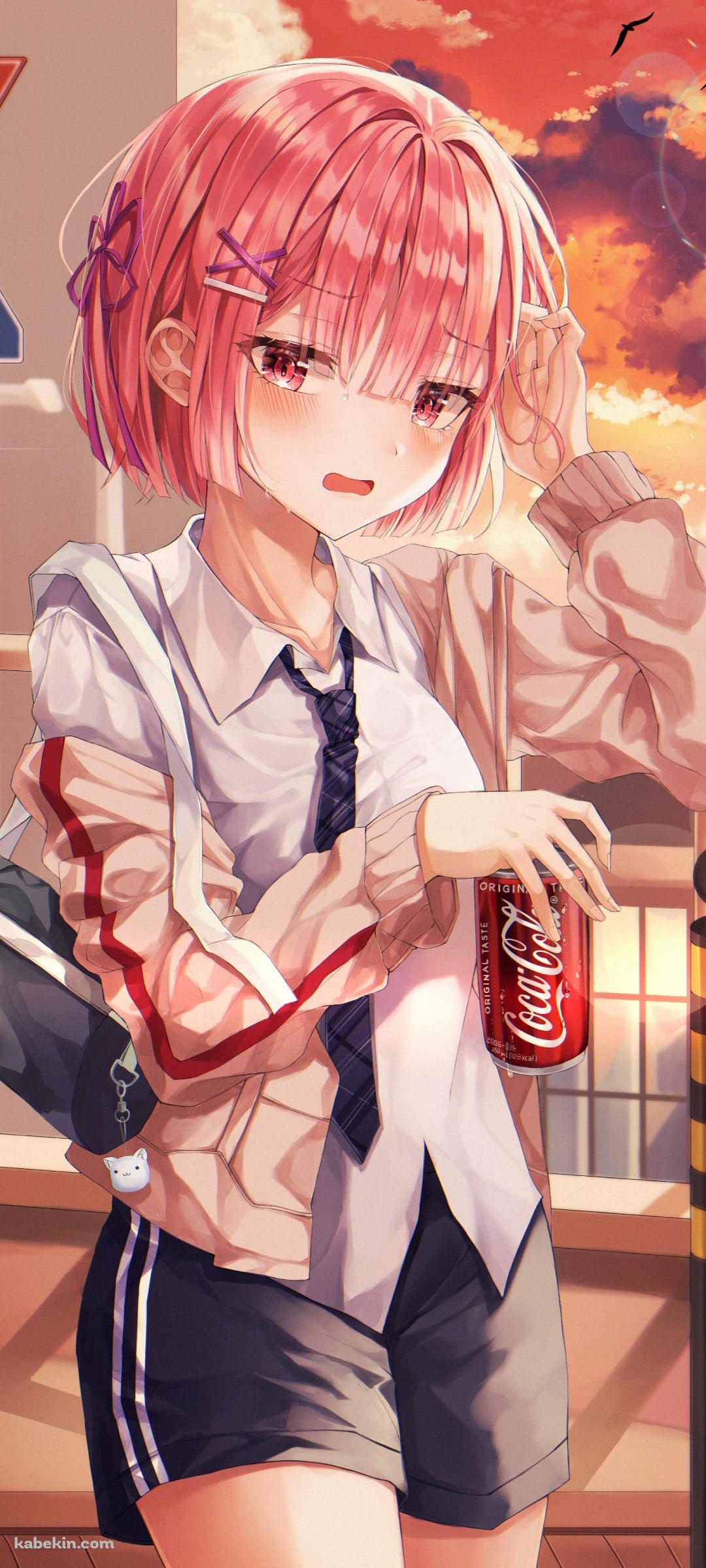 夕暮れ、コカ・コーラの缶を持つ可愛いラム / re:ゼロから始める異世界生活のAndroidの壁紙(1080px x 2400px) スマホ用