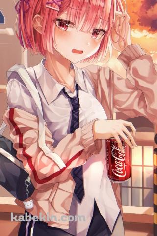 夕暮れ、コカ・コーラの缶を持つ可愛いラム / re:ゼロから始める異世界生活のAndroidの壁紙(320px x 480px) スマホ用