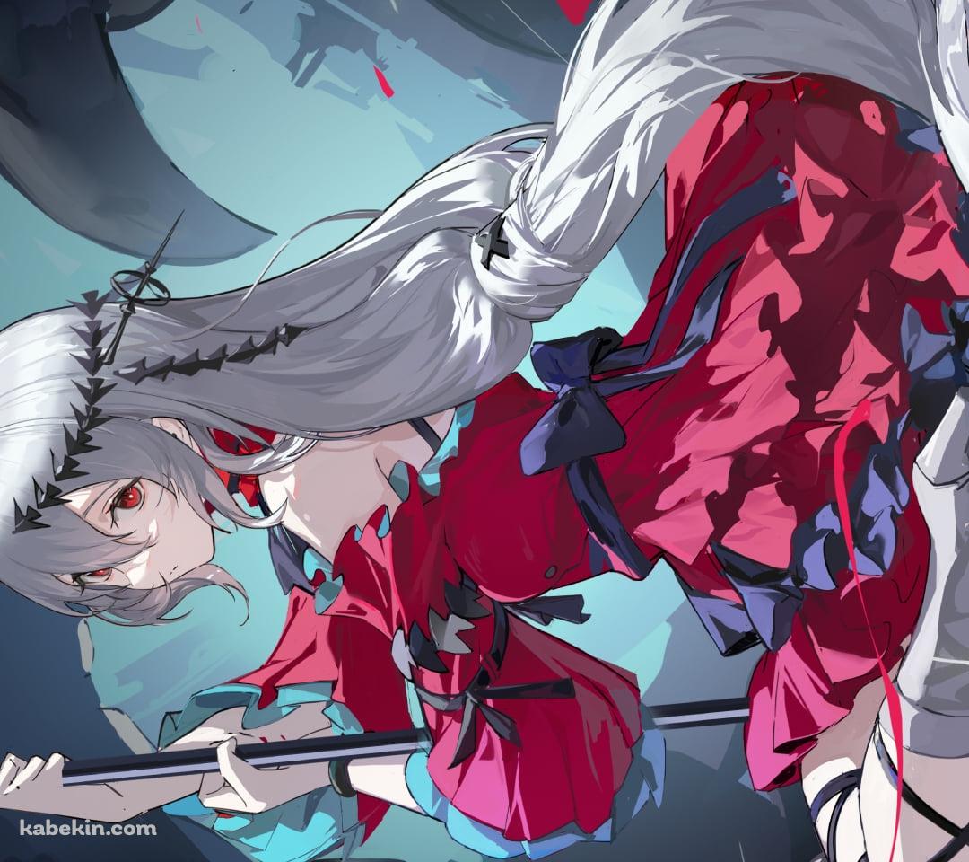 地面にへたり込みこちらを見る濁心スカジ / アークナイツのAndroidの壁紙(1080px x 960px) スマホ用