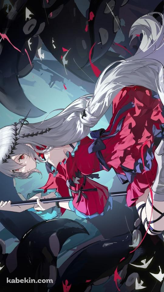 地面にへたり込みこちらを見る濁心スカジ / アークナイツのAndroidの壁紙(540px x 960px) スマホ用