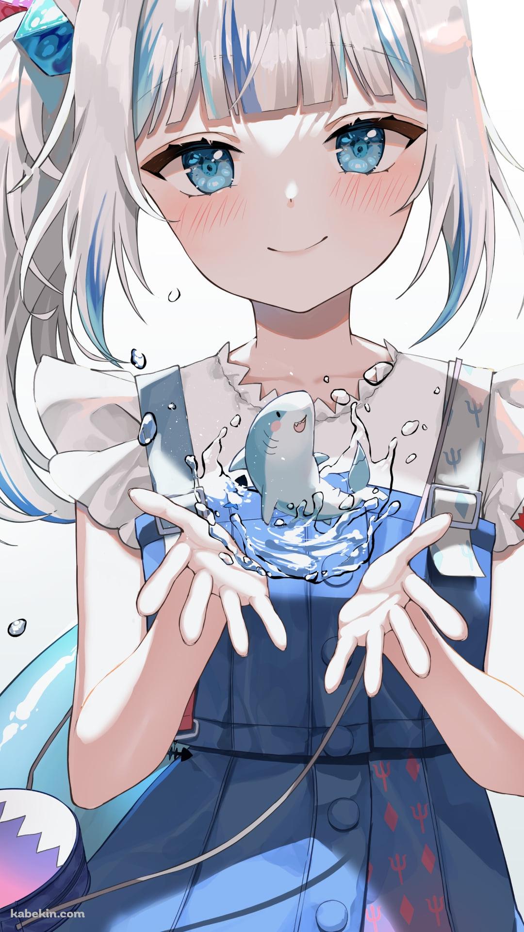 小さな鮫と両手を広げた可愛いがうる・ぐら / ホロライブ / バーチャルYouTuber / VtuberのAndroidの壁紙(1080px x 1920px) スマホ用