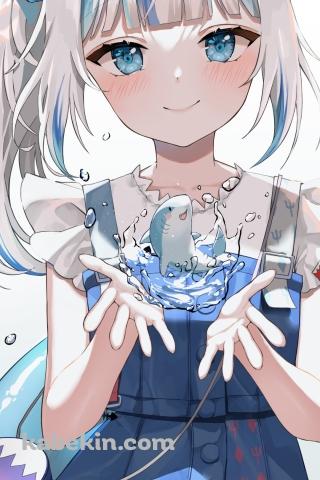 小さな鮫と両手を広げた可愛いがうる・ぐら / ホロライブ / バーチャルYouTuber / VtuberのAndroidの壁紙(320px x 480px) スマホ用