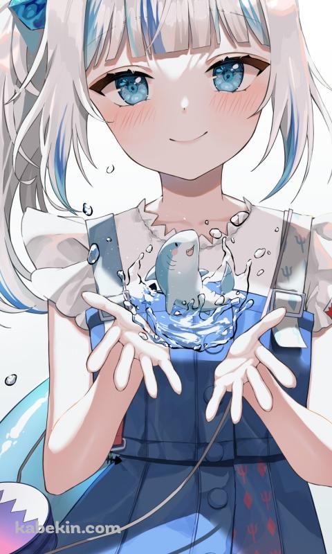 小さな鮫と両手を広げた可愛いがうる・ぐら / ホロライブ / バーチャルYouTuber / VtuberのAndroidの壁紙(480px x 800px) スマホ用
