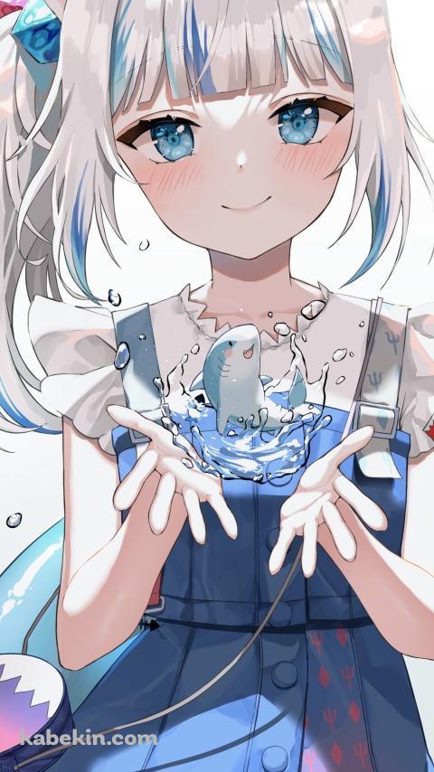 小さな鮫と両手を広げた可愛いがうる・ぐら / ホロライブ / バーチャルYouTuber / VtuberのAndroidの壁紙(480px x 854px) スマホ用
