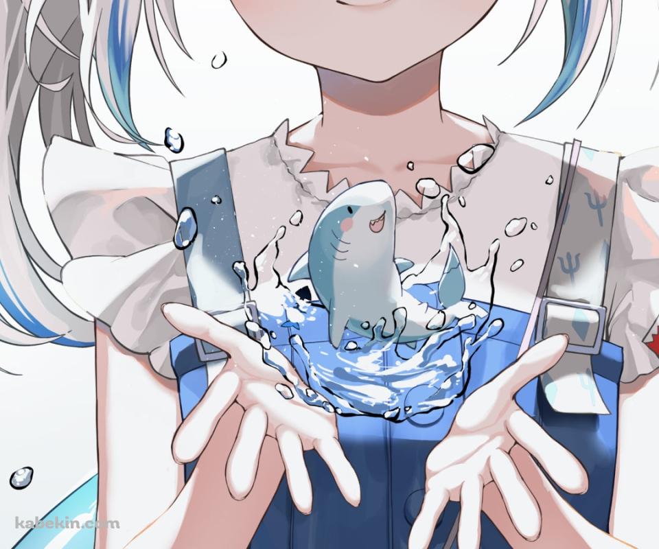 小さな鮫と両手を広げた可愛いがうる・ぐら / ホロライブ / バーチャルYouTuber / VtuberのAndroidの壁紙(960px x 800px) スマホ用