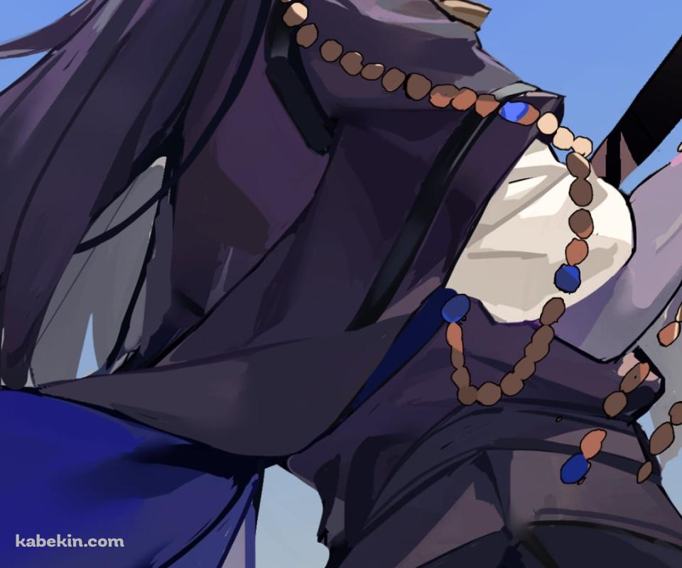 黒い武器を持ち振り返るサガ / アークナイツのAndroidの壁紙(960px x 800px) スマホ用