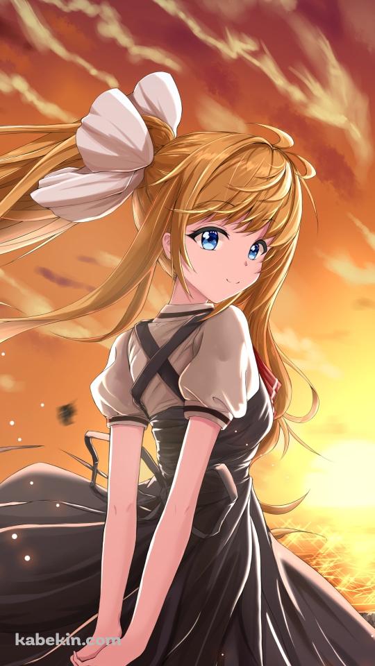 夕暮れ時の海と振り返る神尾観鈴（かみおみすず） / AIRのAndroidの壁紙(540px x 960px) スマホ用